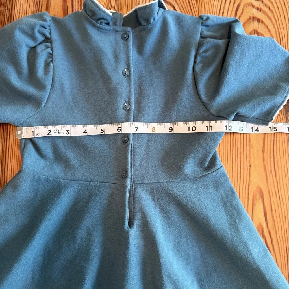 Janie and Jack Button Ruffle Collar‎ Ponte Dress 6 Teal Dressy Stretch Party